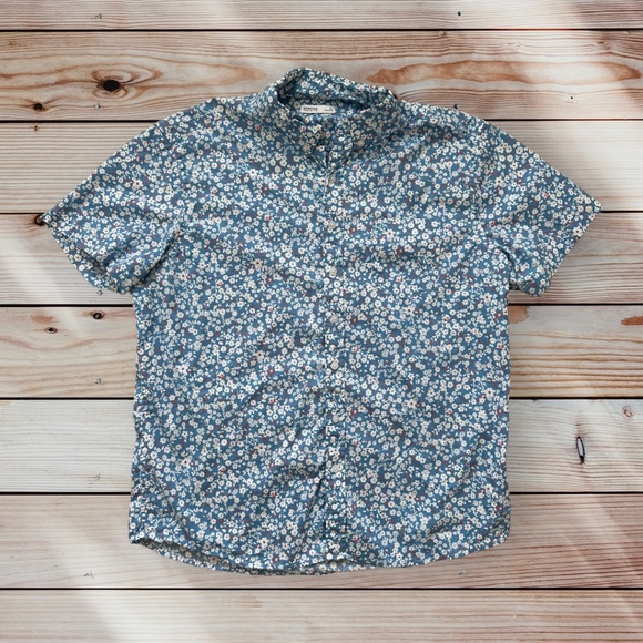 Men's Sonoma XL Short Sleeve Blue/White Flower Casual Button Down Shirt - Picture 1 of 3